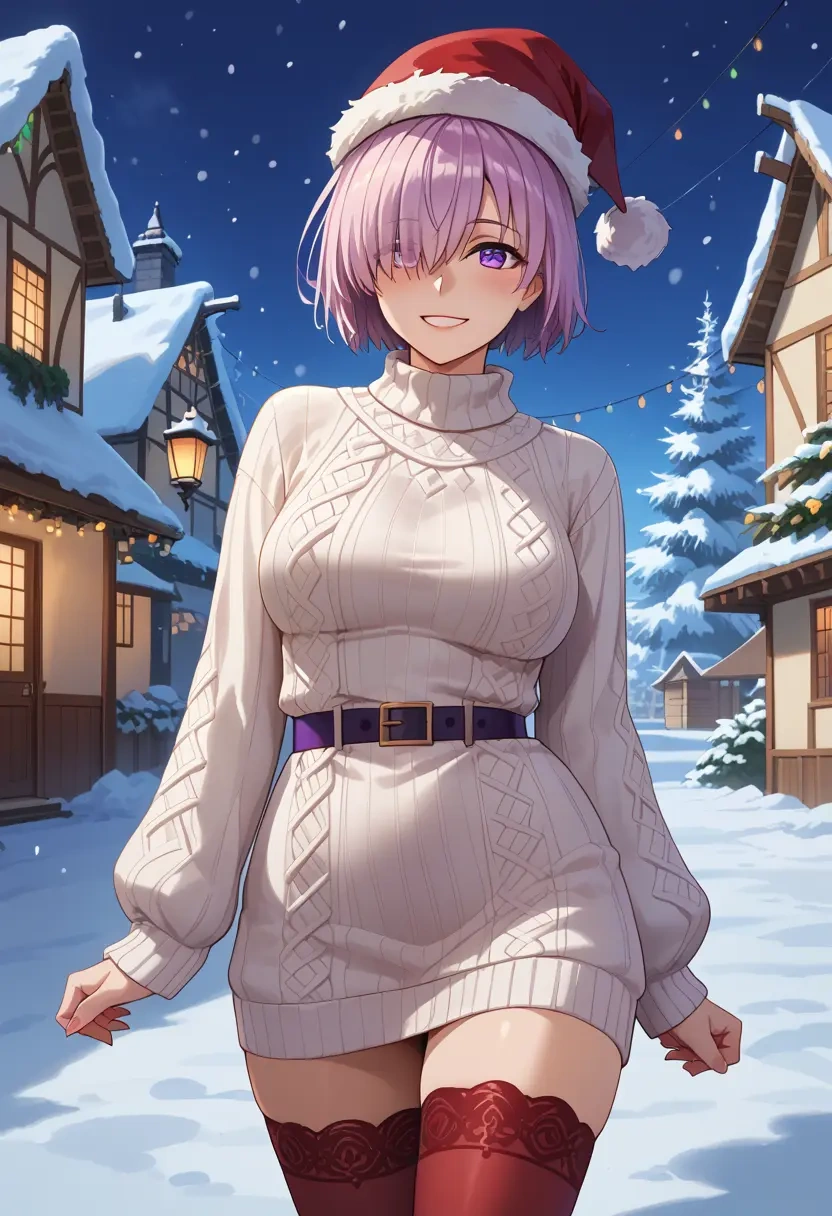 fate_(series),mash_kyrielight_(dangerous_beast),Christmas,sweater dress,stockings  - 