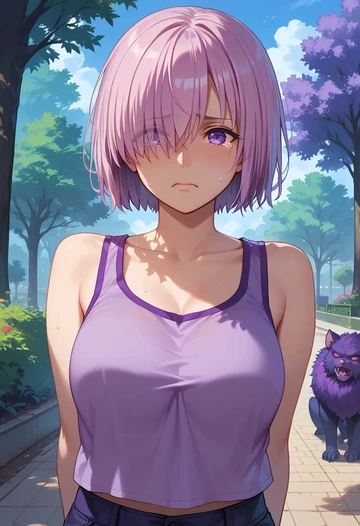 fate_(series),mash_kyrielight_(dangerous_beast),tank top,drawstring pants  - AI generated anime art