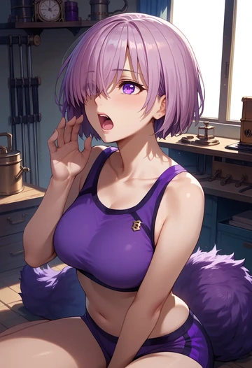 fate_(series),mash_kyrielight_(dangerous_beast),sports crop,high-waisted shorts  - AI generated anime art