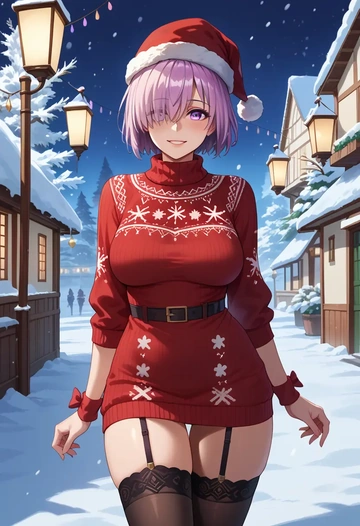 fate_(series),mash_kyrielight,sweater,stockings,Thigh garters  - AI generated anime art