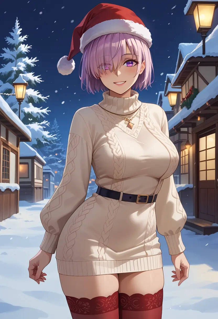 fate_(series),mash_kyrielight,Christmas,sweater dress,stockings  - 