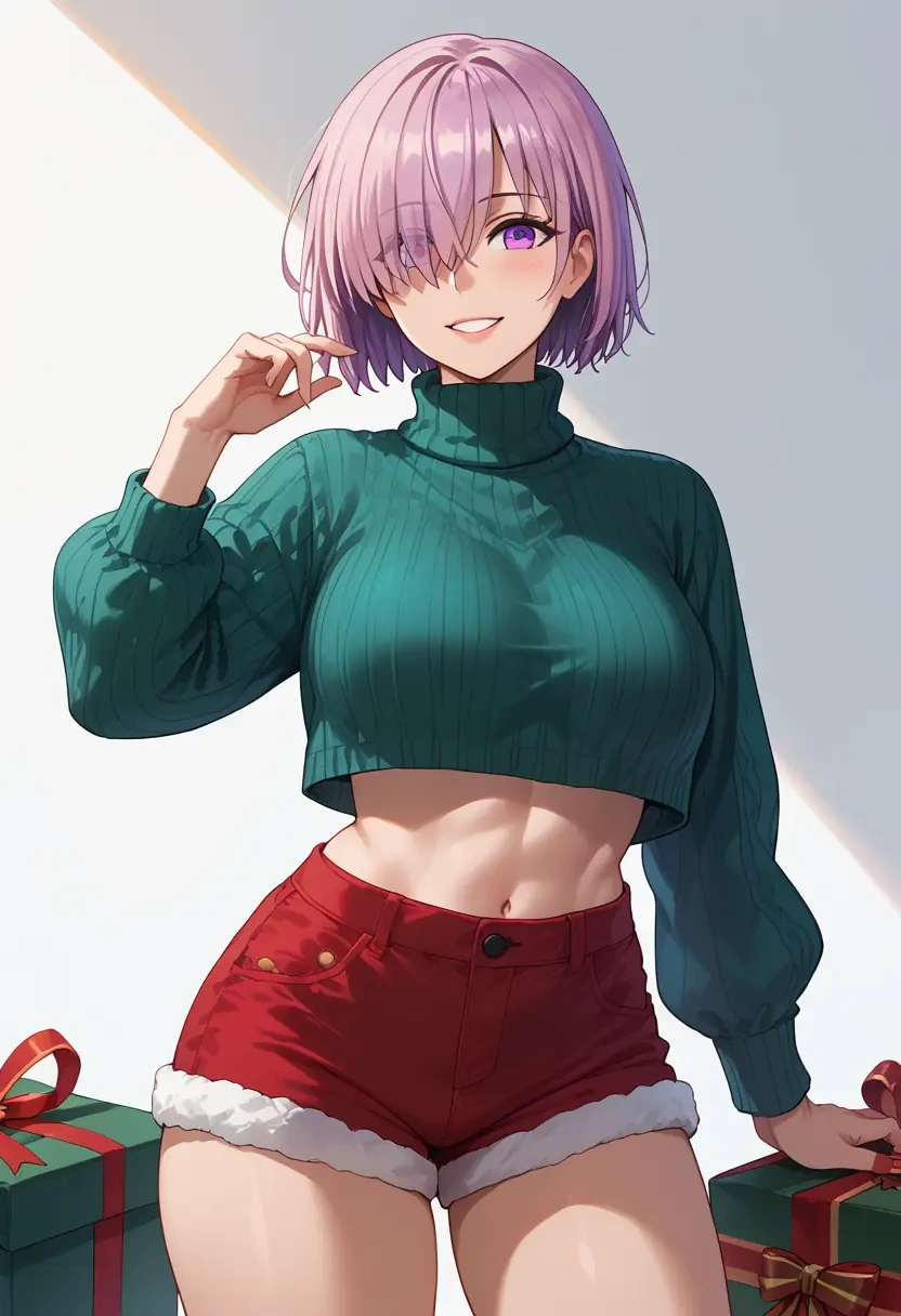 fate_(series),mash_kyrielight,Christmas,red velvet shorts,turtleneck sweater  - 