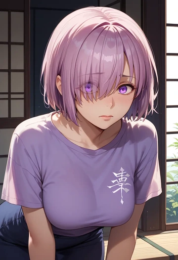 fate_(series),mash_kyrielight,calligraphy print shirt,dolphin shorts  - AI generated anime art