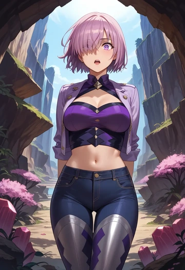 fate_(series),mash_kyrielight,denim jacket,cropped,leather leggings  - AI generated anime art