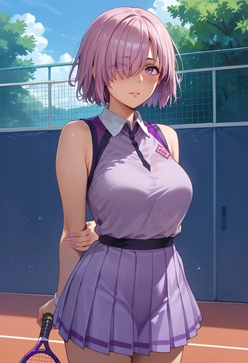 fate_(series),mash_kyrielight,tennis dress,visor,trainers  - AI generated anime art