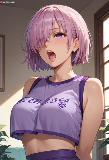 fate_(series),mash_kyrielight,crop top,athletic shorts  - AI generated anime art