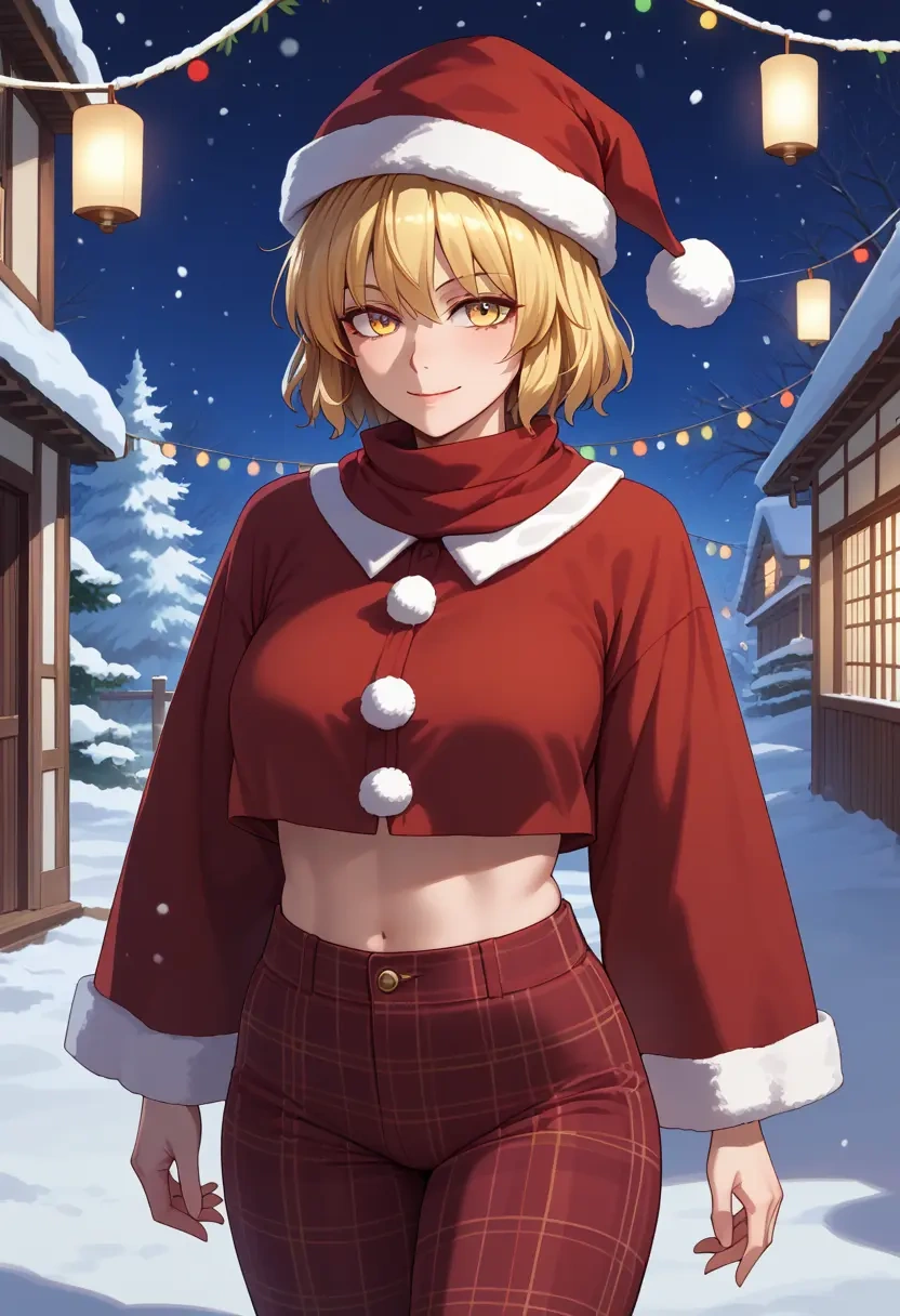 touhou,matara_okina,Christmas,plaid trousers  - 