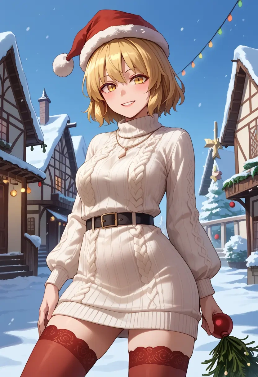 touhou,matara_okina,Christmas,sweater dress,stockings  - 