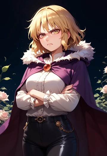 touhou,matara_okina,cape,hooded,leather pants  - AI generated anime art