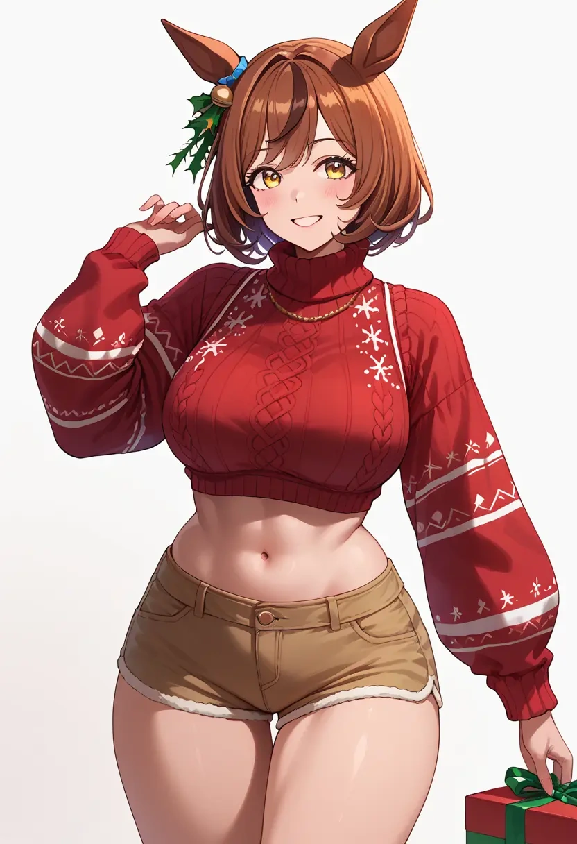 umamusume,matikane_tannhauser_(umamusume),Christmas,red velvet shorts,turtleneck sweater  - 