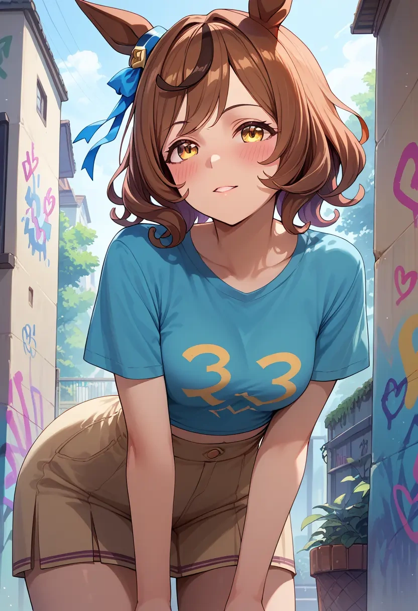 umamusume,matikane_tannhauser_(umamusume),crop graffiti tee,dolphin shorts  - 