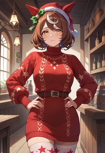 umamusume,matikane_tannhauser_(umamusume),Christmas,sweater dress,stockings  - AI generated anime art