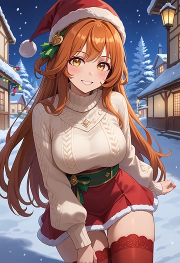 umamusume,matikanefukukitaru_(umamusume),Christmas,sweater dress,stockings  - AI generated anime art