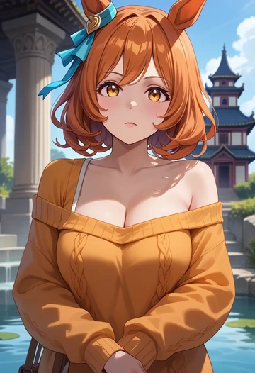 umamusume,matikanefukukitaru_(umamusume),orange,sweater  - AI generated anime art