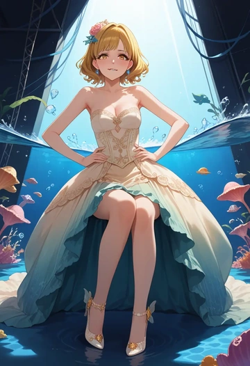 idolmaster,matoba_risa,gown,strapless,mermaid silhouette  - AI generated anime art