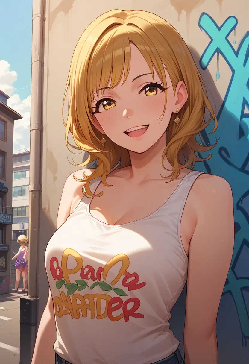 idolmaster,matoba_risa,abstract graffiti tank,dolphin shorts  - 