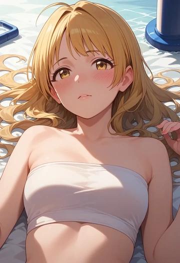 idolmaster,matoba_risa,tube top,jogger shorts  - AI generated anime art