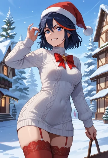 kill_la_kill,matoi_ryuuko,Christmas,sweater dress,stockings  - AI generated anime art