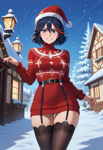 kill_la_kill,matoi_ryuuko,sweater,stockings,Thigh garters  - AI generated anime art