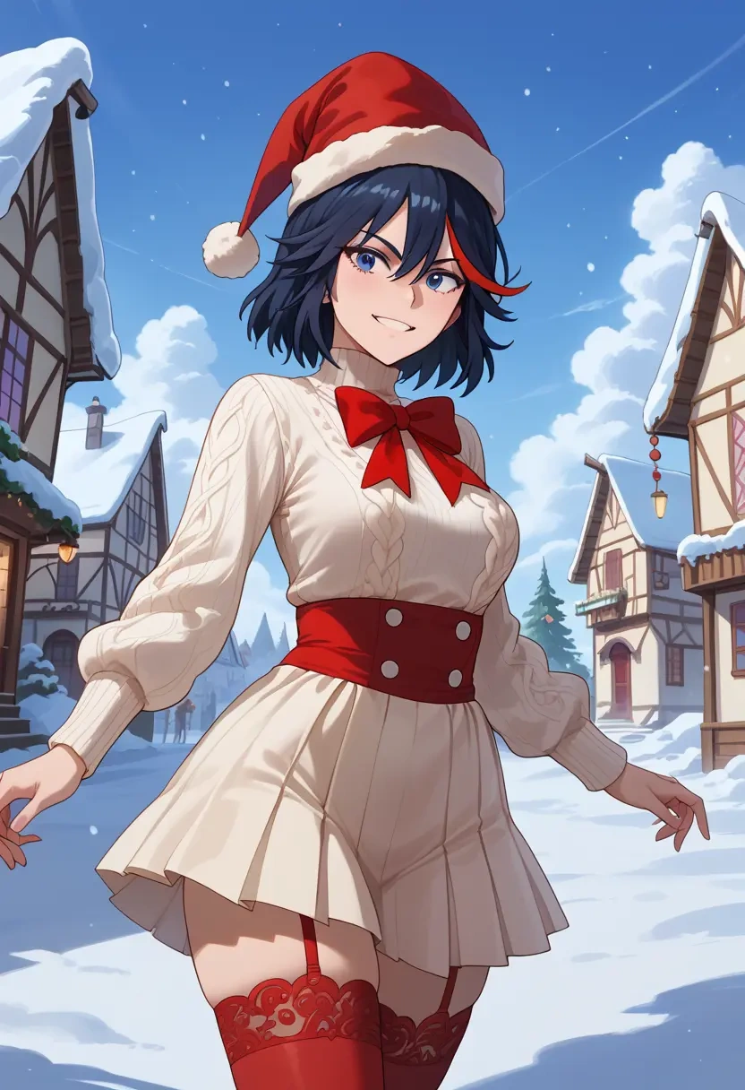 kill_la_kill,matoi_ryuuko,Christmas,sweater dress,stockings  - 