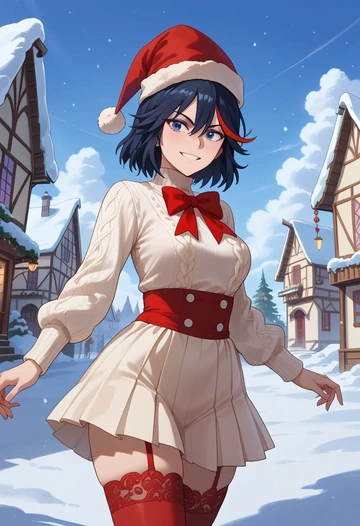 kill_la_kill,matoi_ryuuko,Christmas,sweater dress,stockings  - AI generated anime art