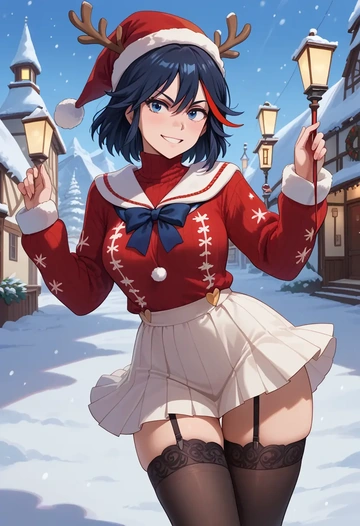 kill_la_kill,matoi_ryuuko,sweater,stockings,Thigh garters  - AI generated anime art