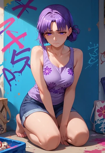 fate_(series),matou_sakura,abstract graffiti tank,dolphin shorts  - AI generated anime art