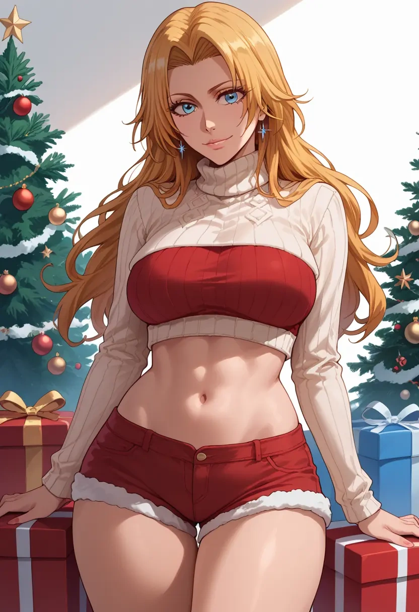 bleach,matsumoto_rangiku,Christmas,red velvet shorts,turtleneck sweater  - 