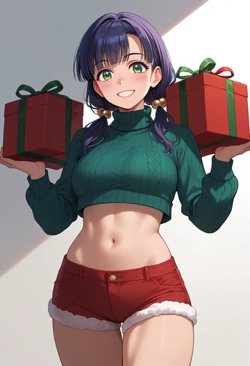 osomatsu_san,matsuno_choromatsu,Christmas,red velvet shorts,turtleneck sweater  - AI generated anime art