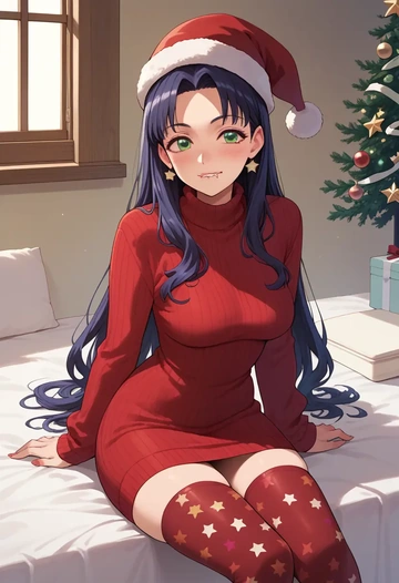 osomatsu_san,matsuno_choromatsu,Christmas,sweater dress,stockings  - AI generated anime art