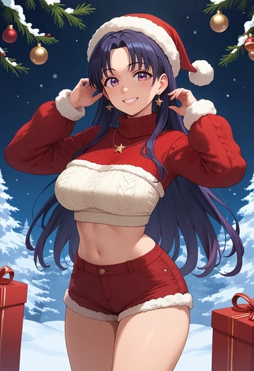 osomatsu_san,matsuno_ichimatsu,Christmas,red velvet shorts,turtleneck sweater  - AI generated anime art