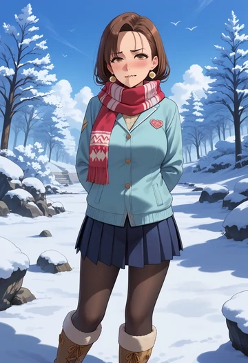 osomatsu_san,matsuno_jyushimatsu,winter,student uniform,puffer jacket  - AI generated anime art