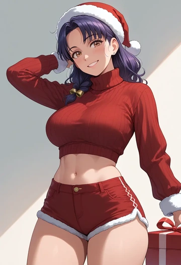 osomatsu_san,matsuno_todomatsu,Christmas,red velvet shorts,turtleneck sweater  - AI generated anime art