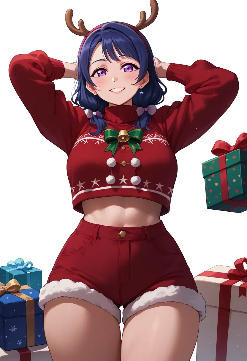 love_live,matsuura_kanan,Christmas,red velvet shorts,turtleneck sweater  - 