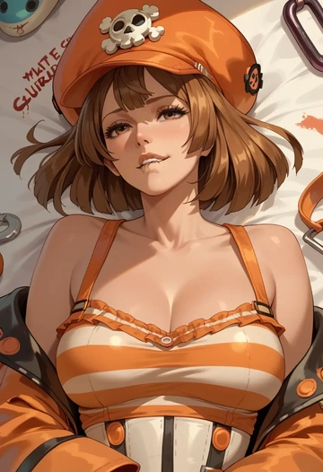 guilty_gear,may_(guilty_gear),striped graffiti blouse,dolphin shorts  - AI generated anime art