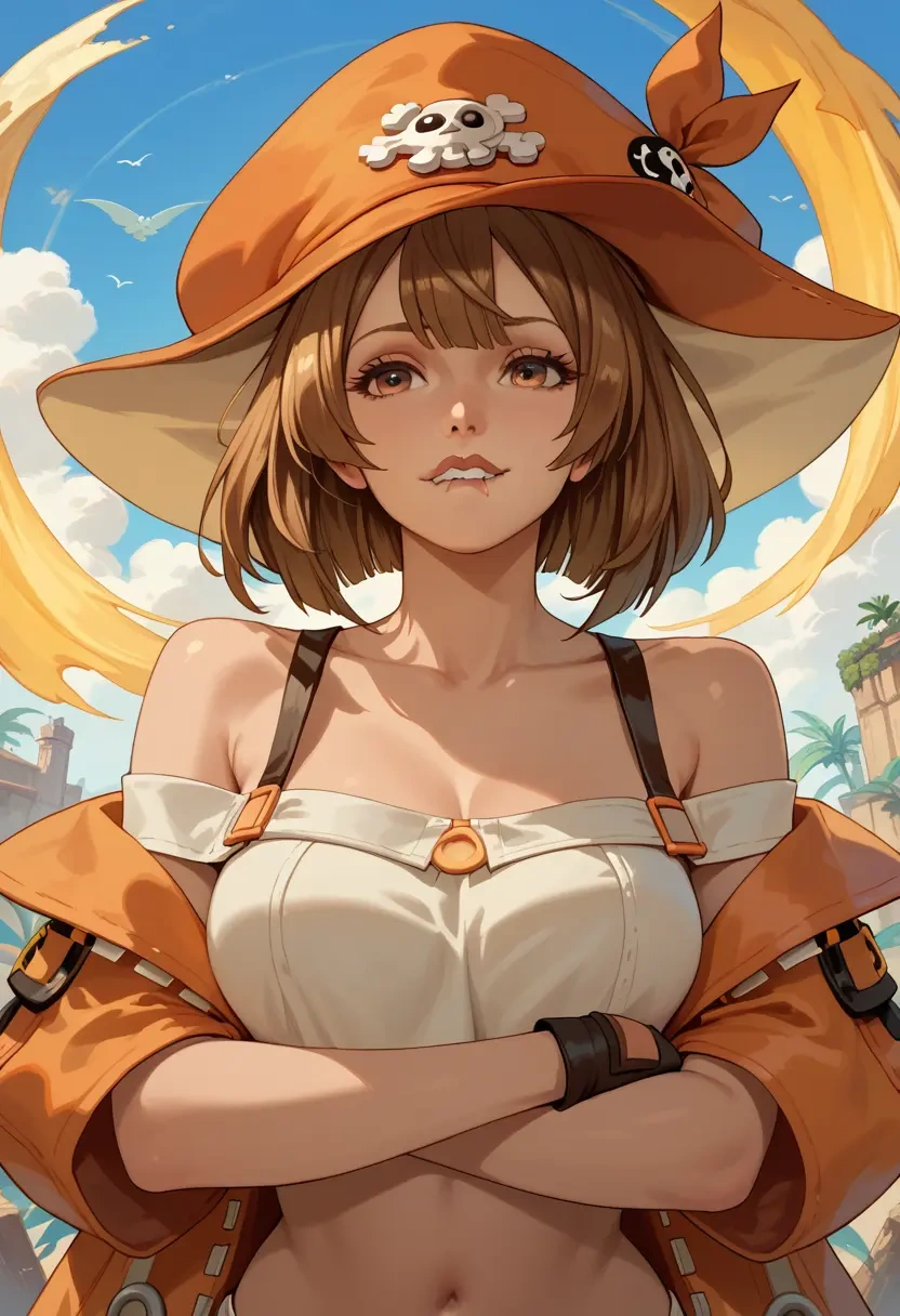 guilty_gear,may_(guilty_gear),off-shoulder top,dolphin shorts  - 