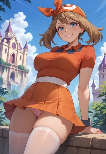 pokemon,may_(pokemon),mini skirt,stockings  - AI generated anime art