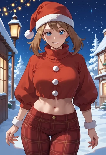 pokemon,may_(pokemon),Christmas,plaid trousers  - AI generated anime art