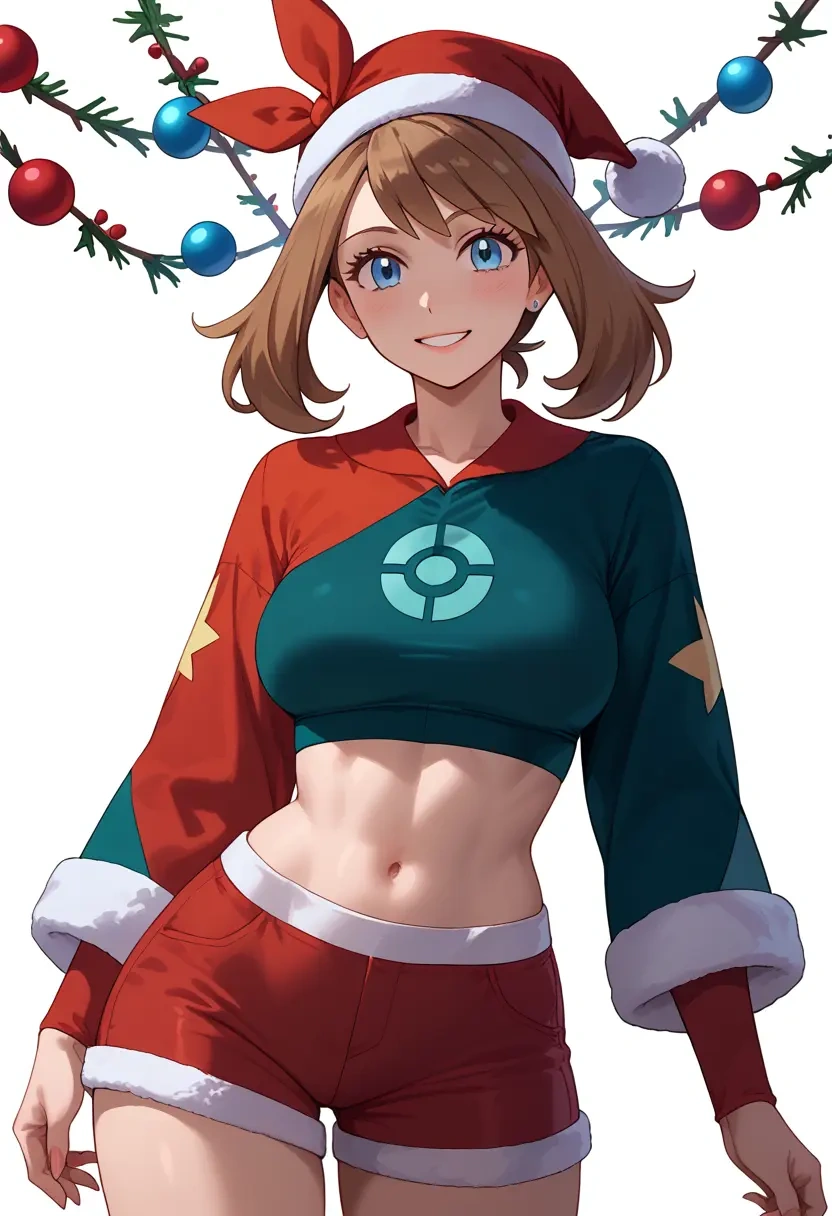 pokemon,may_(pokemon),Christmas,red velvet shorts  - 