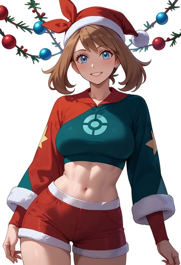 pokemon,may_(pokemon),Christmas,red velvet shorts  - AI generated anime art