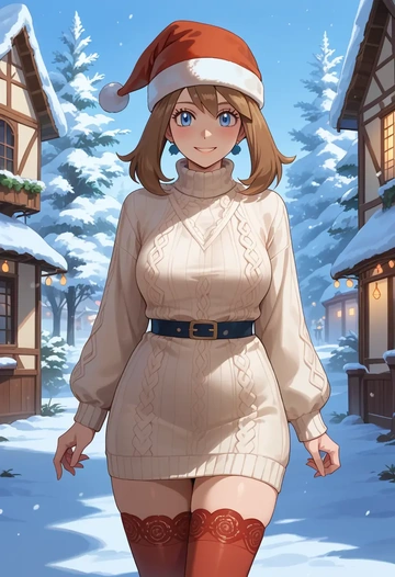 pokemon,may_(pokemon),Christmas,sweater dress,stockings  - AI generated anime art