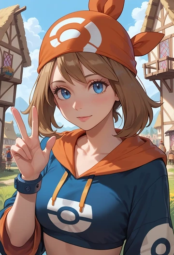 pokemon,may_(pokemon),hoodie,cropped,high-waisted joggers  - AI generated anime art