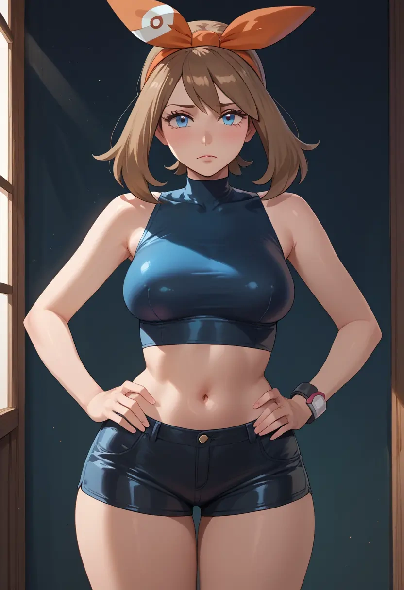 pokemon,may_(pokemon),leather,shorts,crop top  - 