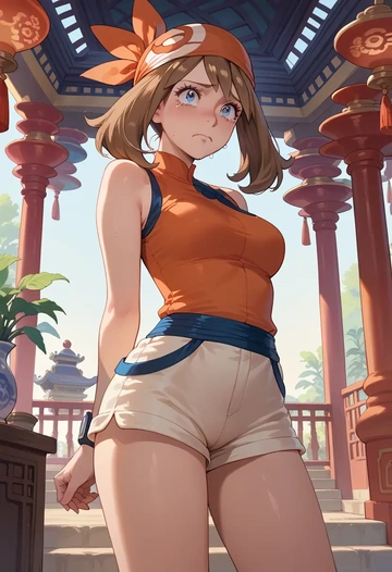 pokemon,may_(pokemon),jogger shorts,oversized tank  - AI generated anime art