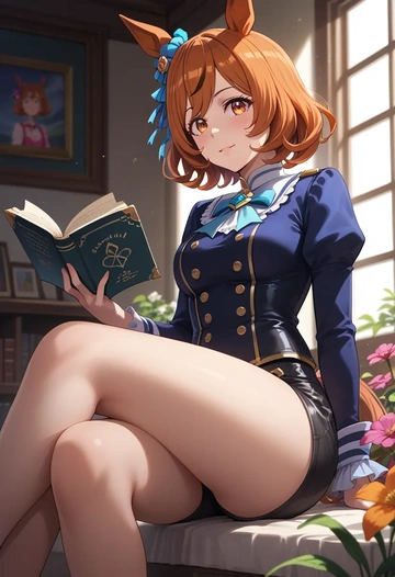 umamusume,mayano_top_gun_(umamusume),leather,shorts  - AI generated anime art