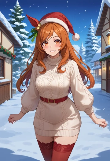 umamusume,mayano_top_gun_(umamusume),Christmas,sweater dress,stockings  - AI generated anime art