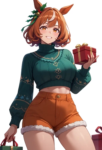 umamusume,mayano_top_gun_(umamusume),Christmas,red velvet shorts,turtleneck sweater  - AI generated anime art