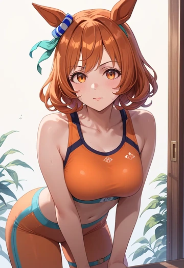 umamusume,mayano_top_gun_(umamusume),sports bra,wide-leg joggers  - AI generated anime art