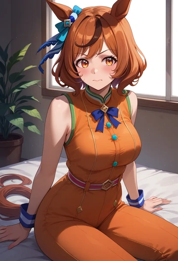 umamusume,mayano_top_gun_(umamusume),jumpsuit,sleeveless,flare pants  - AI generated anime art