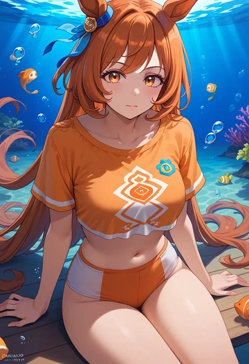 umamusume,mayano_top_gun_(umamusume),crop top,athletic shorts  - AI generated anime art